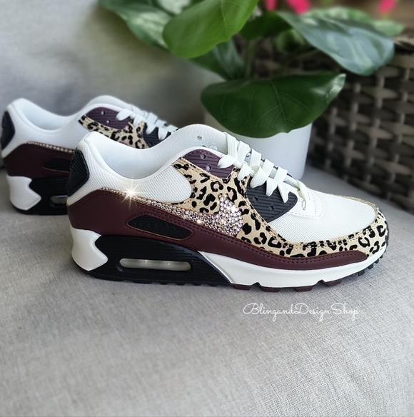 Bling Nike Air Max 90 Leopard Women Sneakers Customized With Swarovski Crystals - Picture 8 of 8